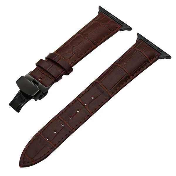 Dark Brown B Croco ремешок из натуральной кожи для часов iWatch Apple Watch Series 5 4 3 2 1 40 мм 44 мм 38 мм 42 мм ремешок с застежкой-бабочкой браслет - Цвет ремешка: Dark Brown B
