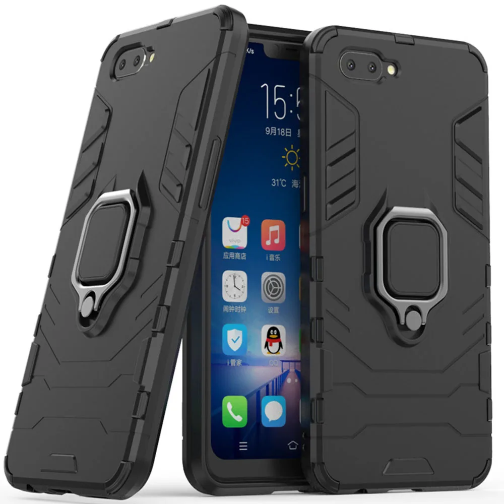 For Oppo A3s Case Cover Silicone Tpu And Hard Pc Ultra Luxury Armor Shockproof Metal Ring Holder | Мобильные телефоны и