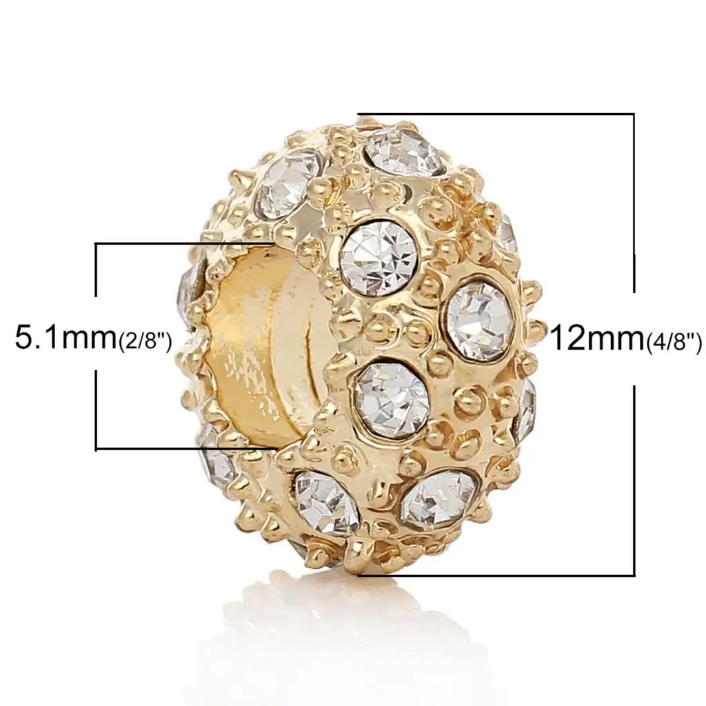 Doreenbeads Европейский амулет бисер круглый золотой цвет прозрачный горный хрусталь