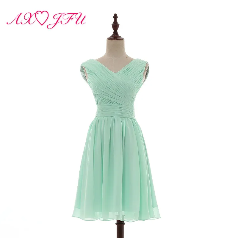 AXJFU плиссированные шифоновые платья для подружек невесты мятно зеленые
