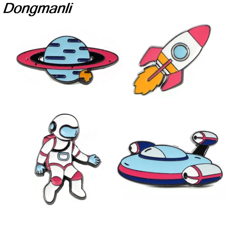 P3614 Dongmanli милые космонавты космический корабль планета металлические эмалированные булавки и броши для женщин модные нагрудные значки подарки