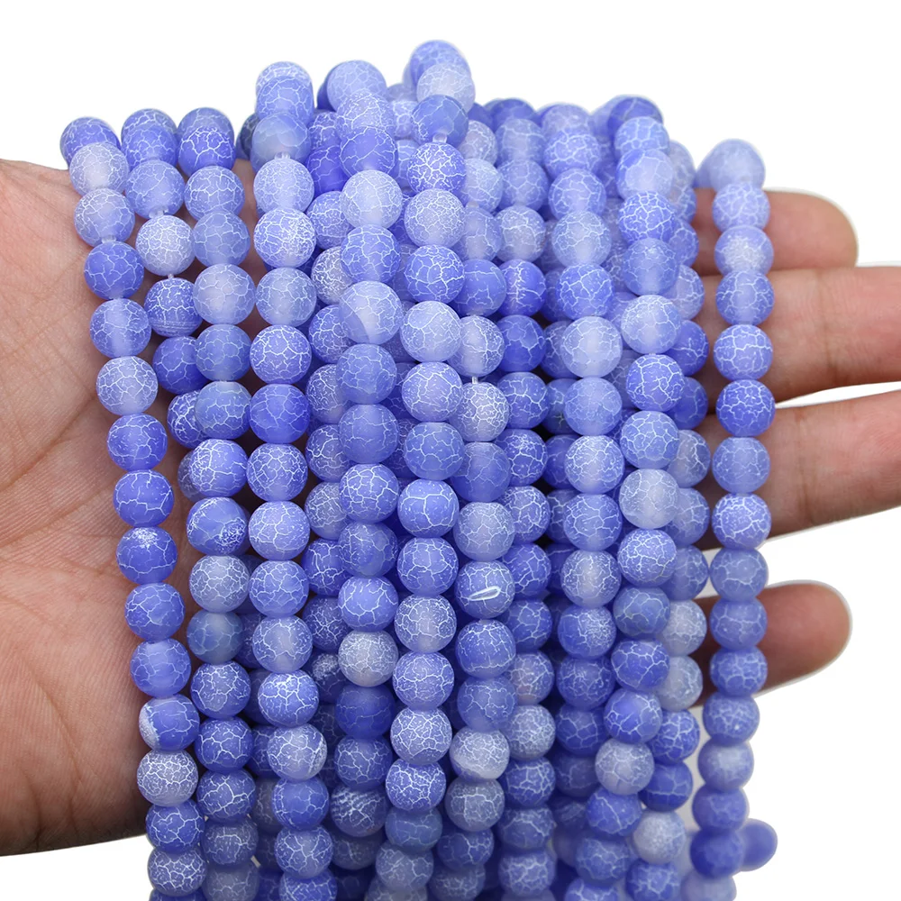 

1strand/lot 4 6 8 10 12mm Weathering Natural Stone Bead Blue Frost Crab Agates Round Spacer Bead For Jewelry Making Findings DIY