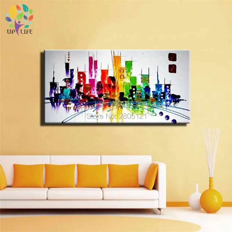 

The rainbow city NEW YORK ! Hand painted modern abstract canvas oil painting colorful bright wall painting for living room