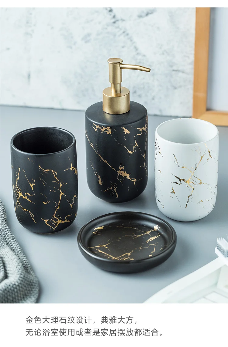 Nordic luxury marbled ceramic bathroom five-piece creative toothbrush mouth mug wedding gift wash set