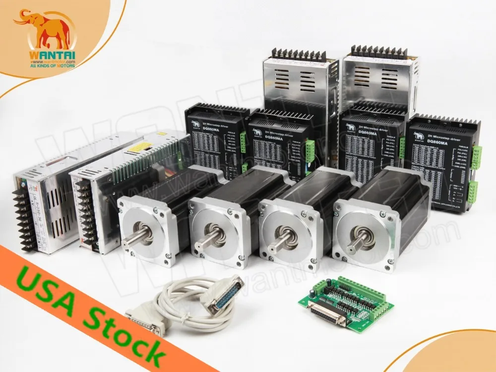 США бесплатно! Фрезерный комплект Wantai Nema34 1600oz-in, 4 оси, двойной вал, DQ860MA, мощность 350 Вт, 60 В, с ЧПУ