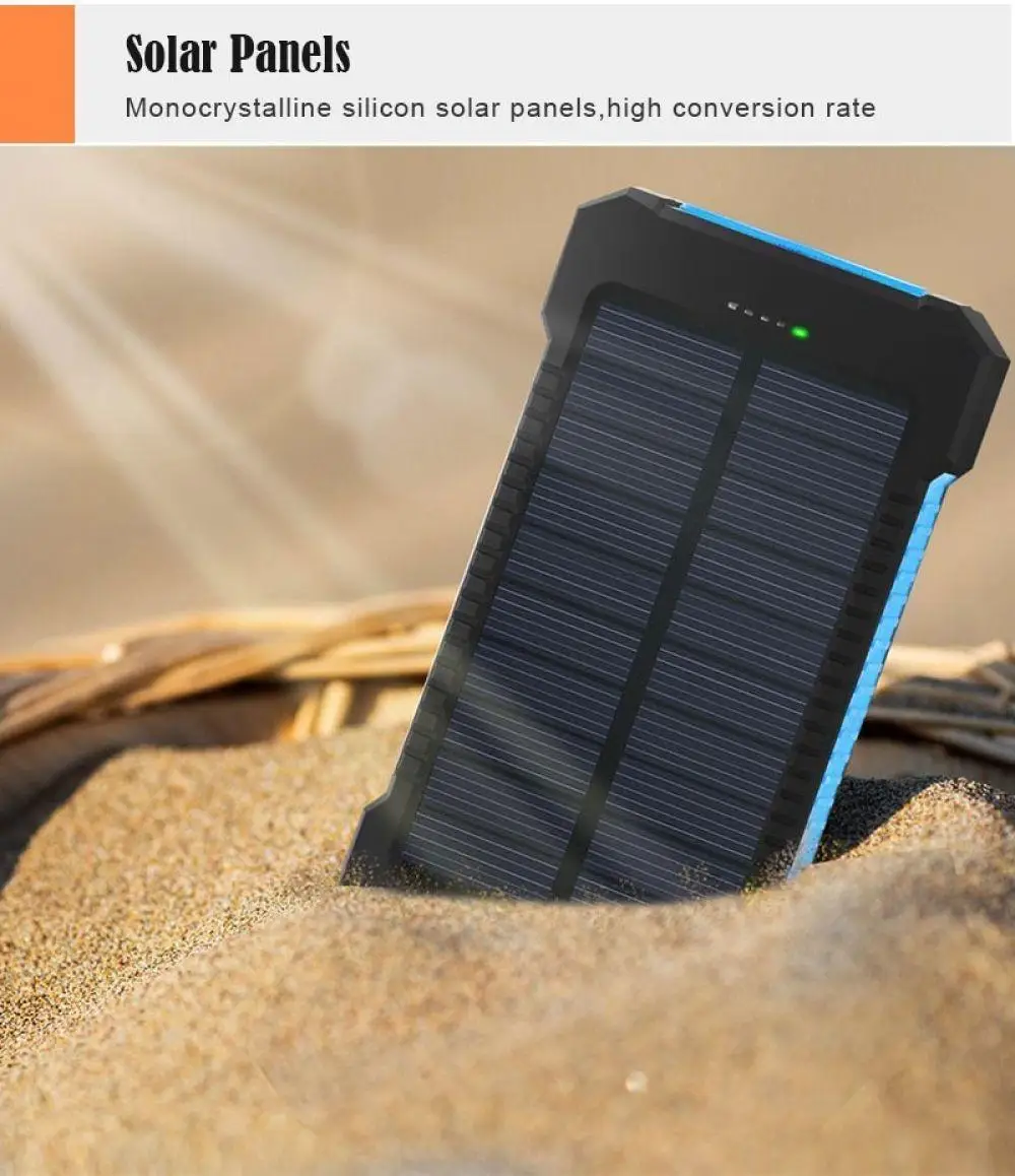 15000 мАч Солнечный внешний аккумулятор повербанк 2 USB портативное зарядное