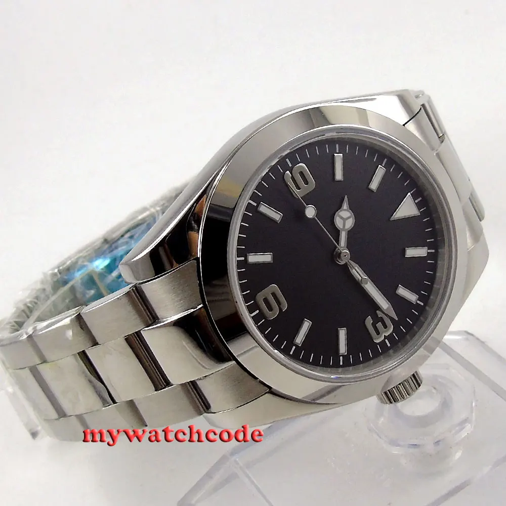 Мужские автоматические часы с черным циферблатом parnis 40 мм сапфировое стекло без