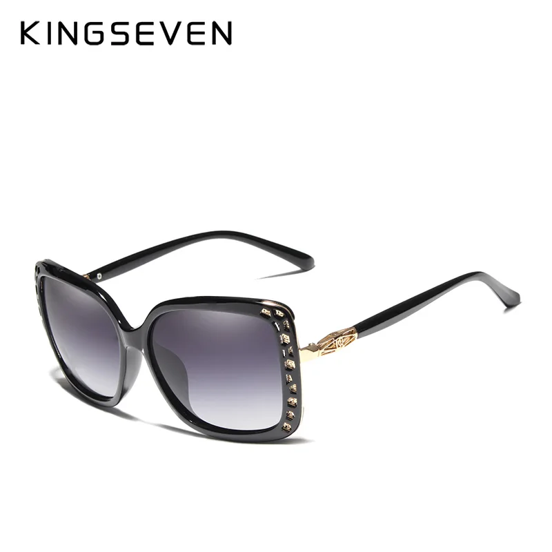 KINGSEVEN, женские очки, модные женские поляризованные солнцезащитные очки, женские солнцезащитные очки с бабочкой, зеркальные линзы Oculos De Sol - Цвет линз: Black Gray gradient