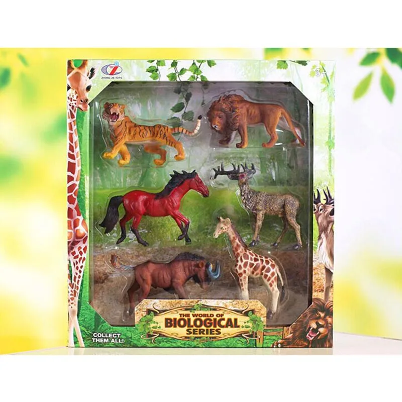 Фигурки модели животных набор игрушек Лев тигр вильдебест жираф олень лошадь