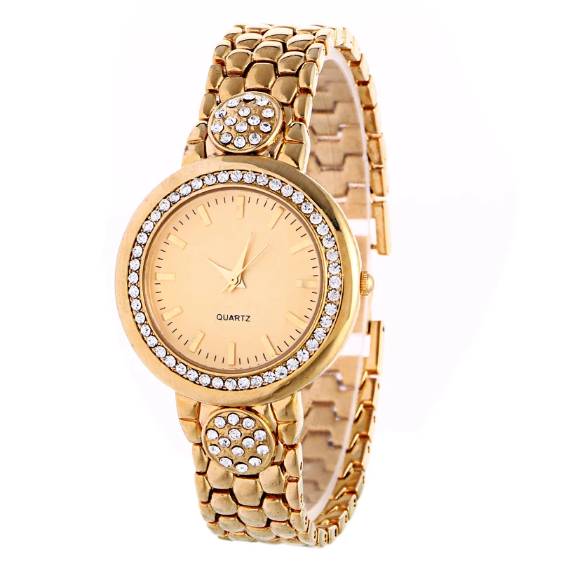 Часы женские Кварцевые водонепроницаемые роскошные модные золотистые