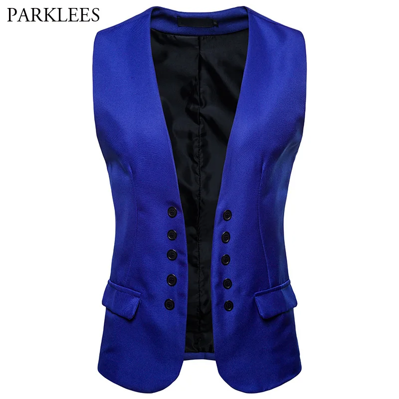 

Royal Blue Suit Vest Men 2018 Autumn New Double Breasted Wedding Tuxedo Dress Vests for Men Casual Sleeveless Vest Waistcoat XXL
