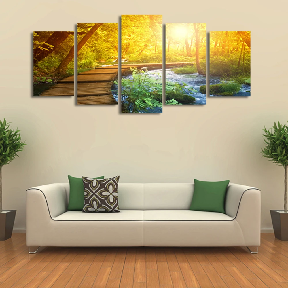 Настоящие куадросы Decoracion 5 шт. (без рамки) лесной пейзаж Картина Печать на холсте