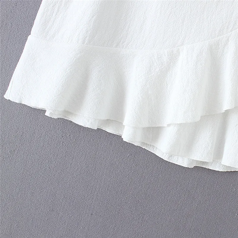 

2019 Summer Female high waist Skirts Fashion Women Solid Ruffles Bandage Lace Up Short Skirt A-Line Pleated H08