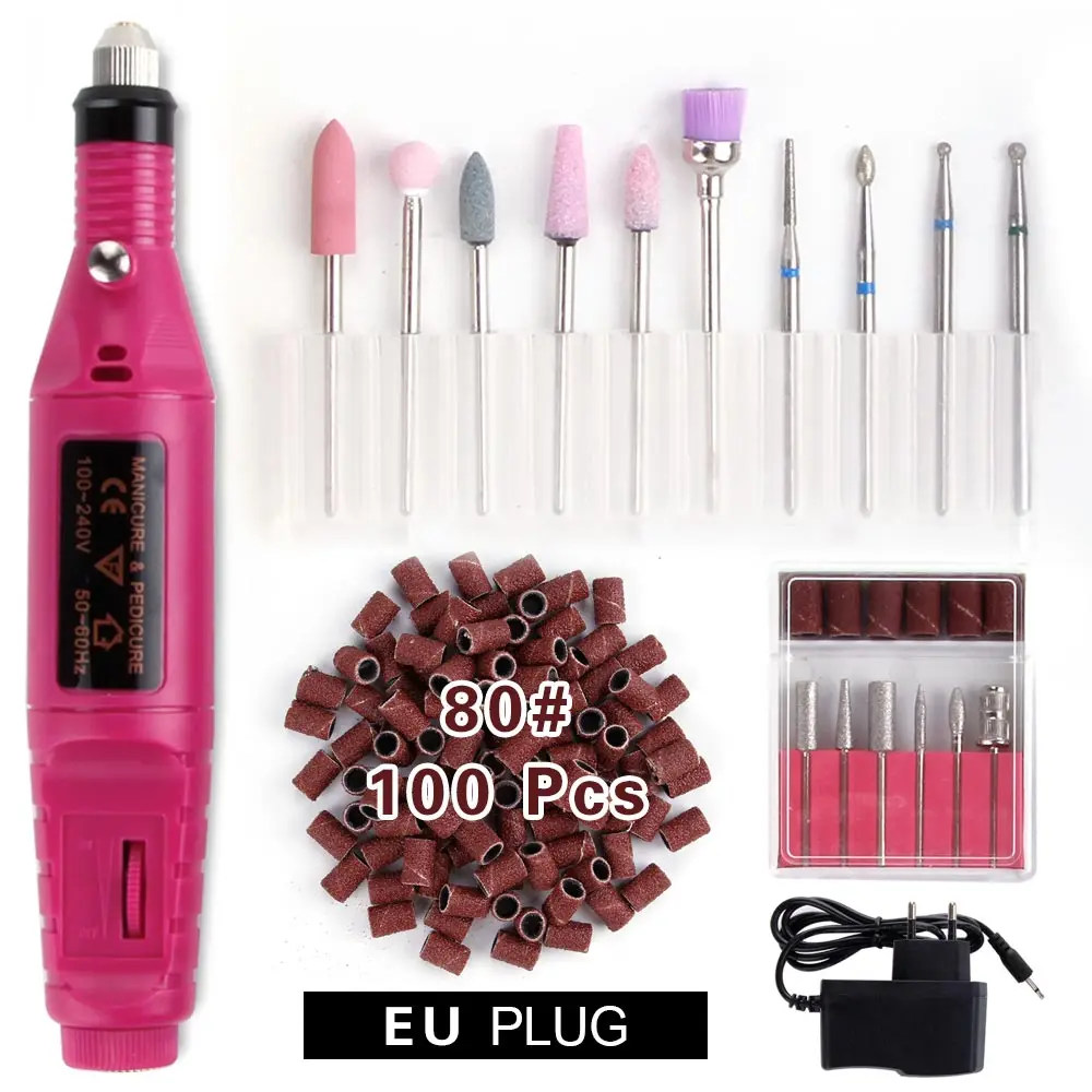 Rose Set 80 Электрические сверла для ногтей, маникюрный станок, фрезерный керамический алмазный резак, инструменты для дизайна ногтей, кутикулы, роторные заусенцы - Цвет: Rose Set 80