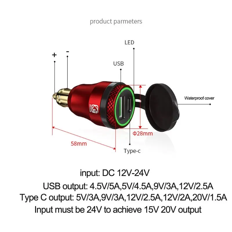 Водонепроницаемое зарядное устройство для мотоцикла 12 В 24 USB Type-C | Мобильные