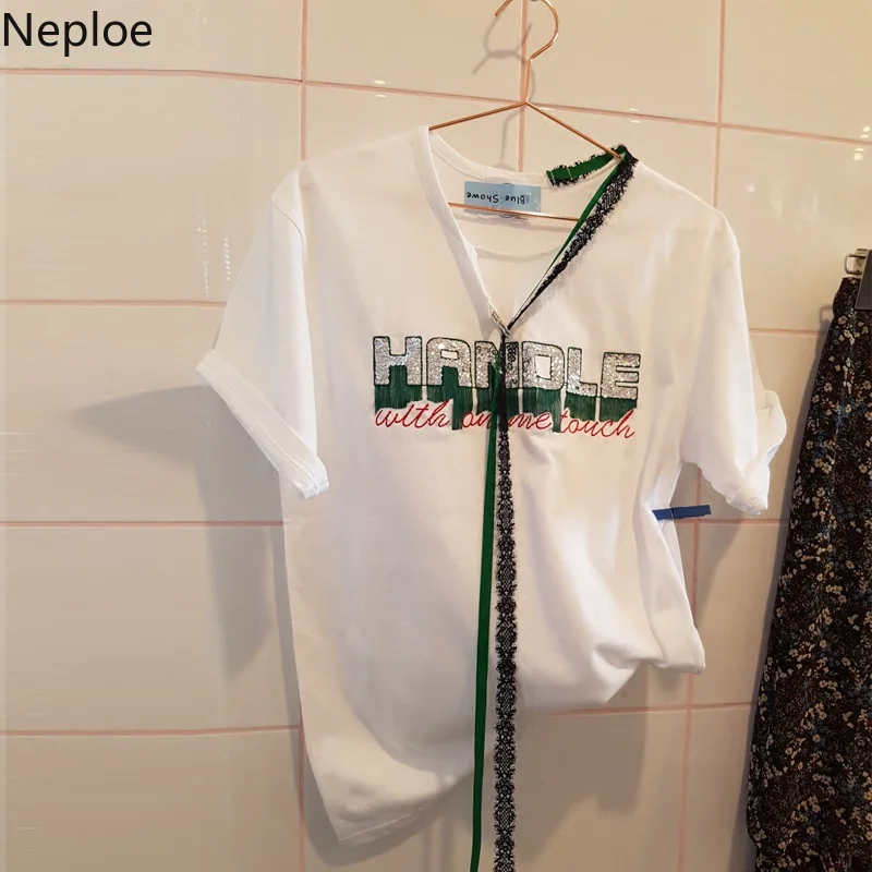 Женские кружевные топы с кисточками Neploe корейские свободные футболки круглым