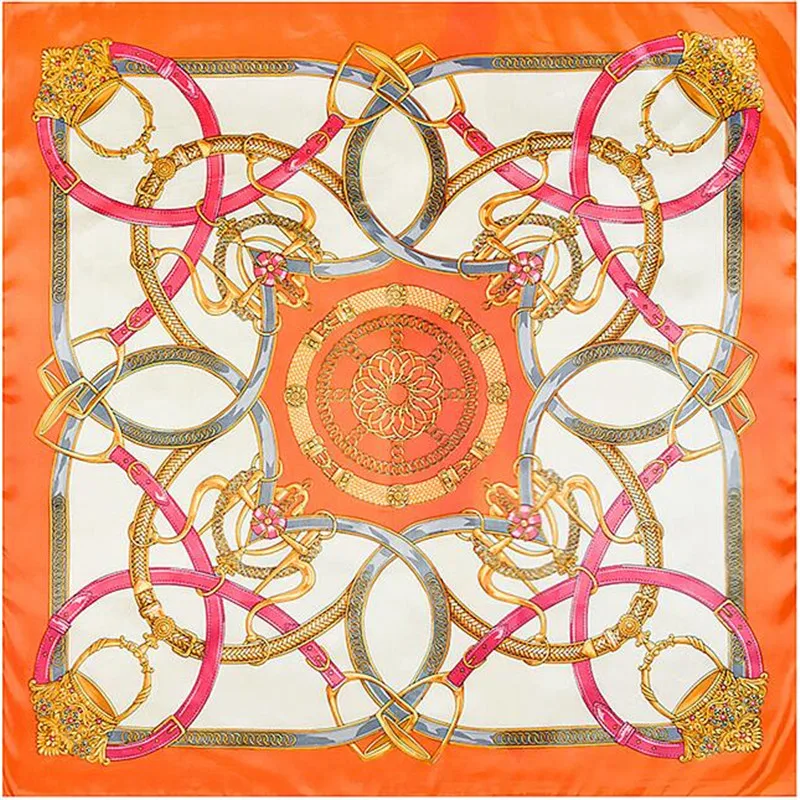 90x90cm Europe style Imitation Silk Scarf Women Chain Belt Luxury Pattern NeckerChief Bandana Square Muslim Headscarf |