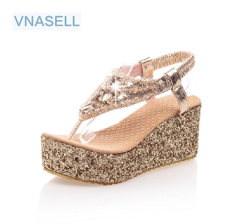 Сандалии на платформе женские шлепанцы танкетке с блестками размеры 31 32 33 40 43 45 46