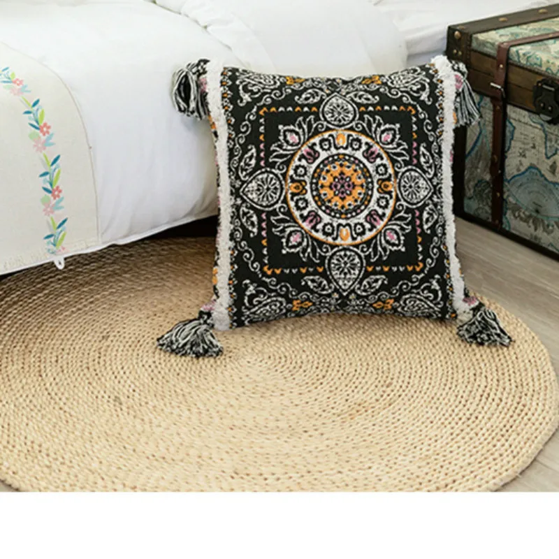 Cojines decorativos para sofa Morocco Геометрическая черно-белая ворсистая наволочка с кисточкой Рождественский чехол для подушки