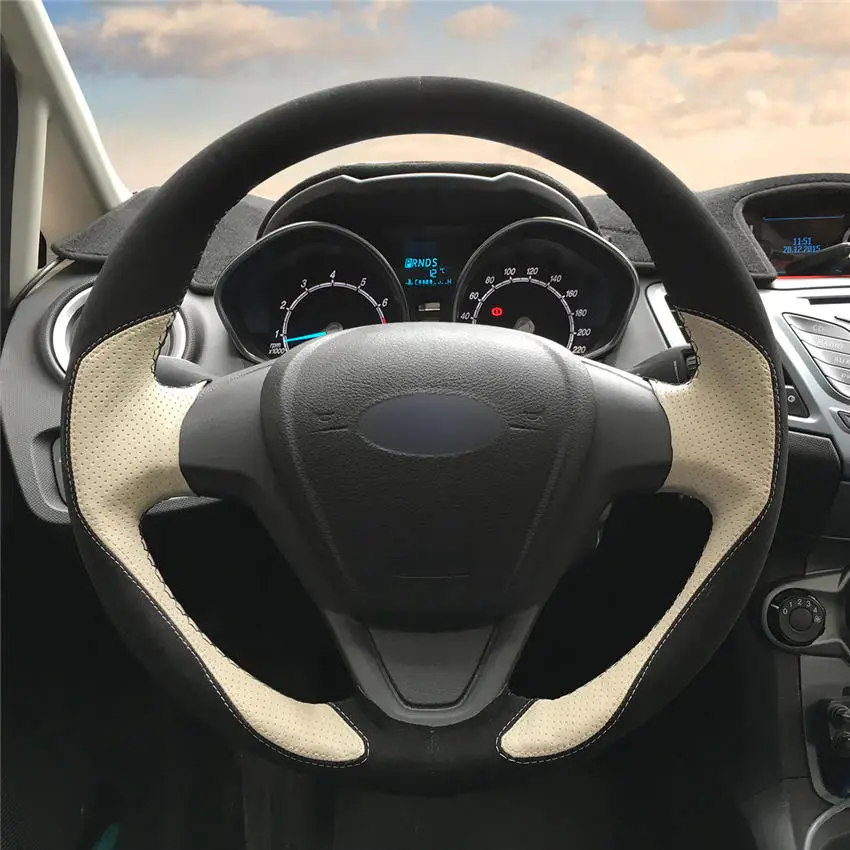 Style-02 MEWANT черный кожаный красный кожаный чехол рулевого колеса автомобиля для Ford Fiesta 2008-2013 Ecosport 2013 - Название цвета: Style-02