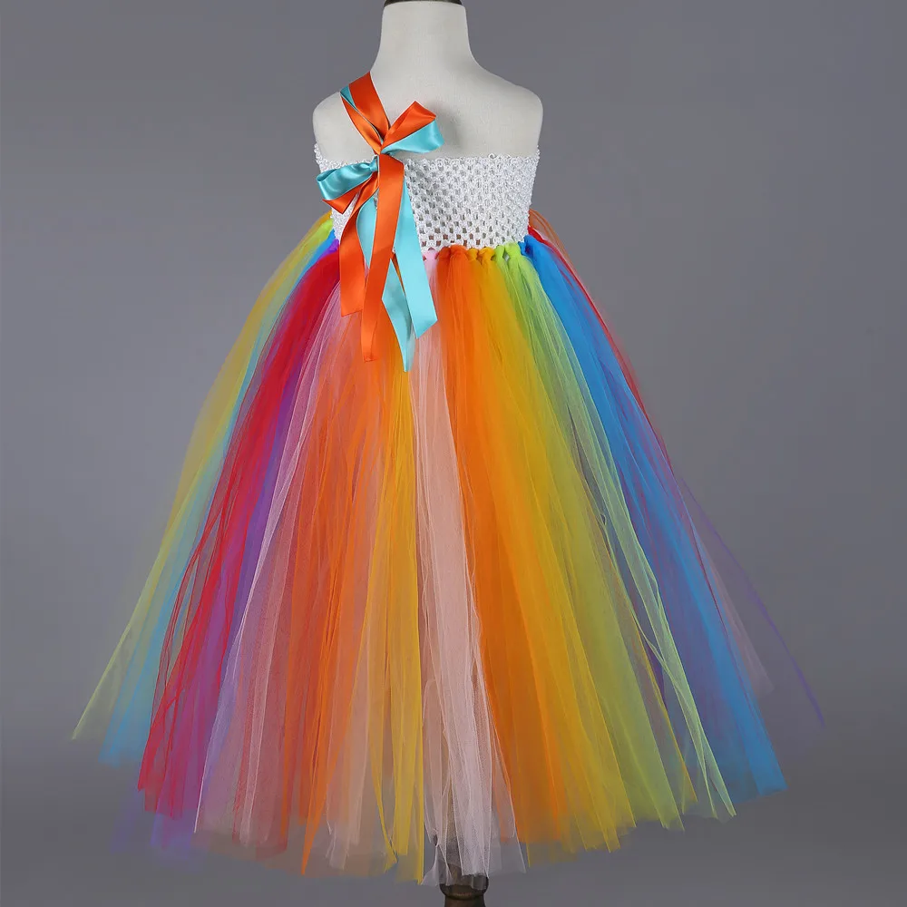 Красочное Радужное Цветочное платье-пачка для девочек детское бальное платье