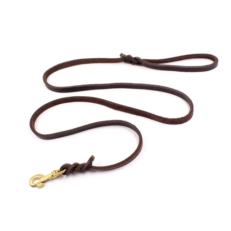 

Немецкая овчарка кожаная веревка Золотой головной слой с воловьей пилой большой Поводок собаки кожаный поводок для улицы поводок