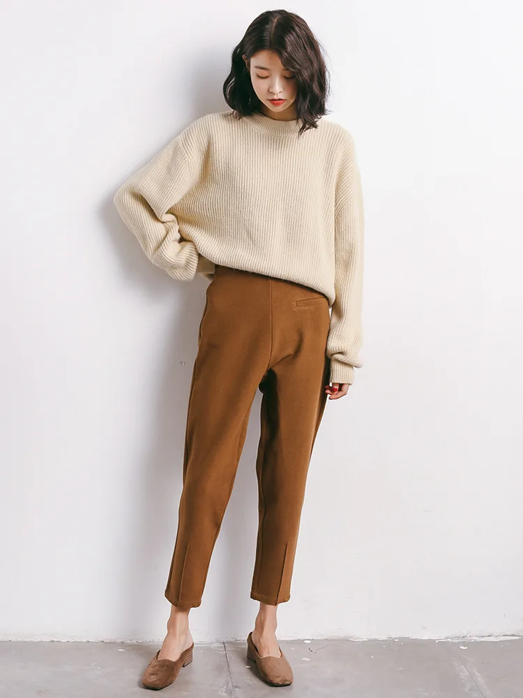 Повседневные длинные брюки Pantalon Femme корейская весенне-осенняя одежда свободные винтажные Талия на резинке Женские шаровары QH217