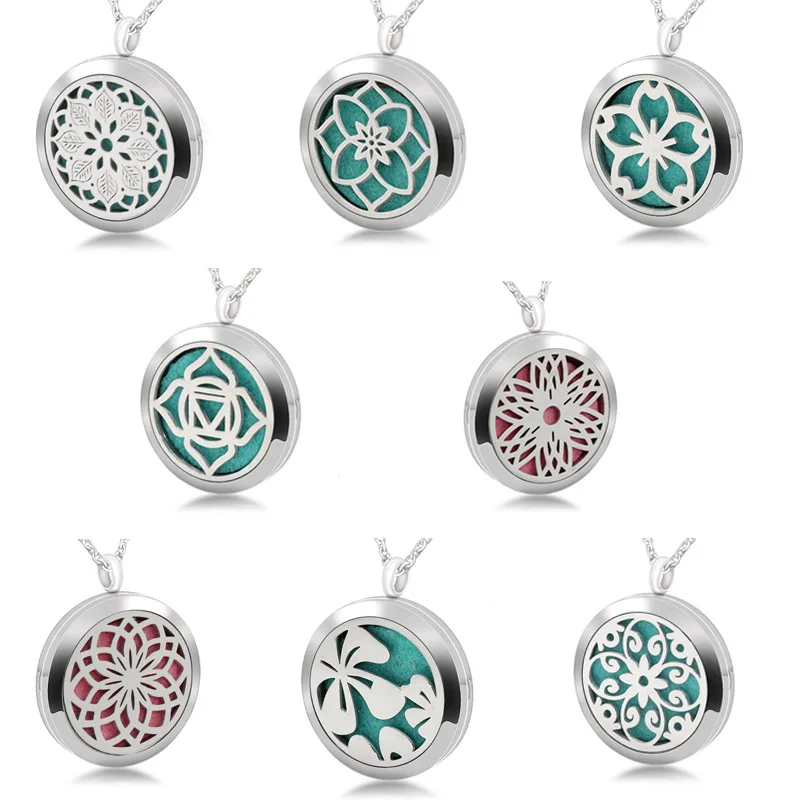 

316L Stainless Steel Essential Oil Diffuser Necklace Pendant 8 Style Flowers 30MM Magnetic Aromatherapy Necklace For Women