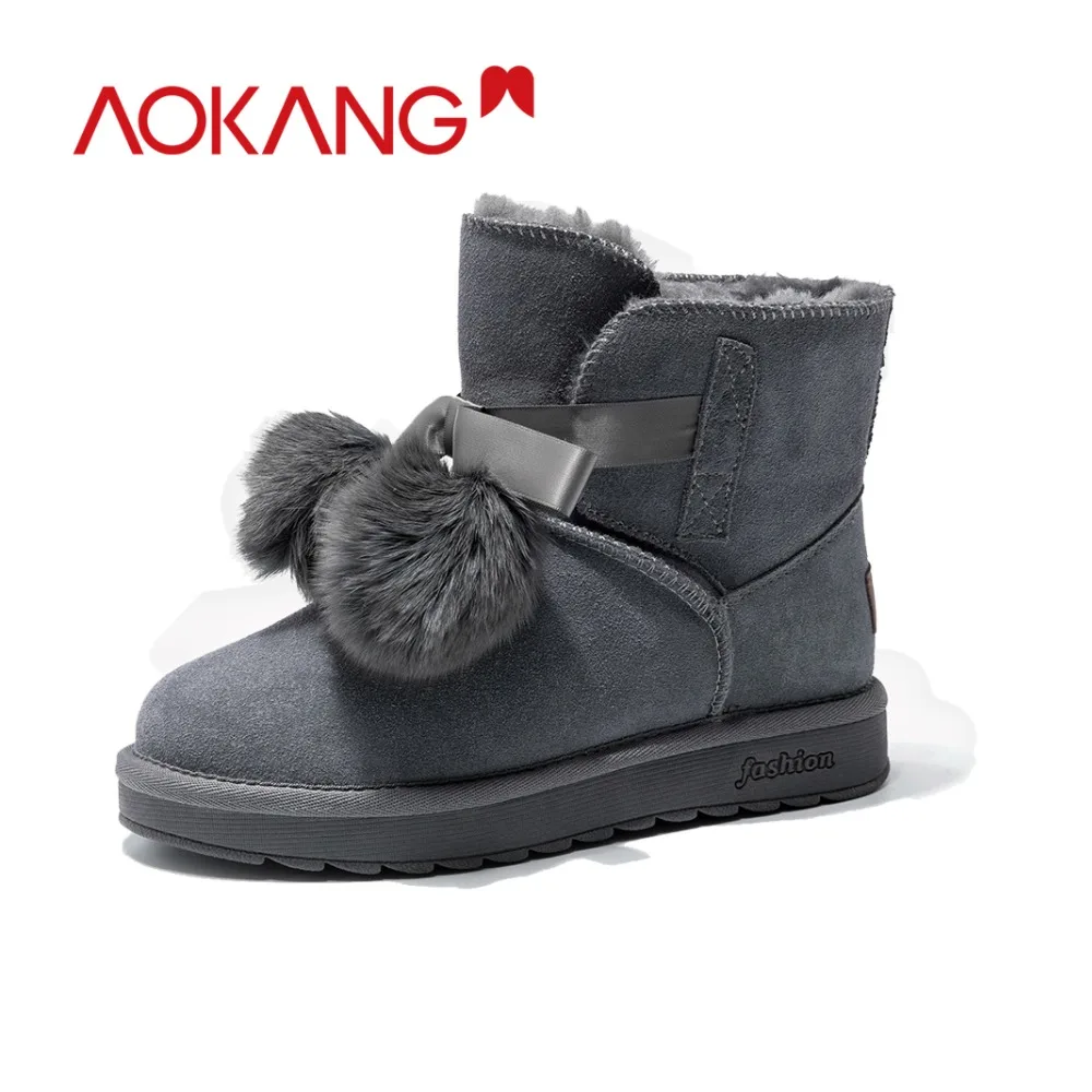 AOKANG/Зимние ботильоны женская обувь из коровьей замши зимняя на платформе