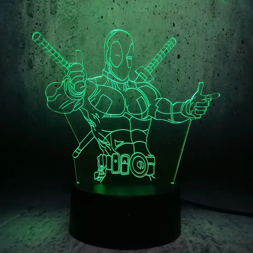 Новинка мультяшный Дэдпул 3D LED иллюзия настроение ночник светильник декор для
