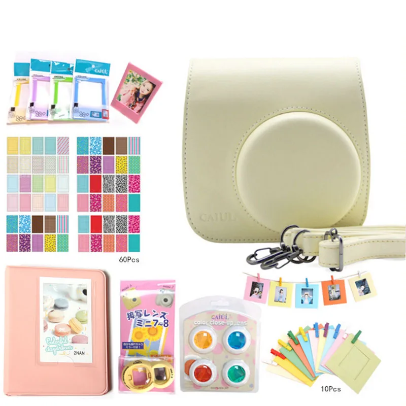 beige Новые аксессуары для камеры Fujifilm Instax Mini 8/8+/9 кожаный чехол-сумка с ремешком для съемки крупным планом наклейка для селфи фильтр для объектива фотоальбом - Цвет: beige