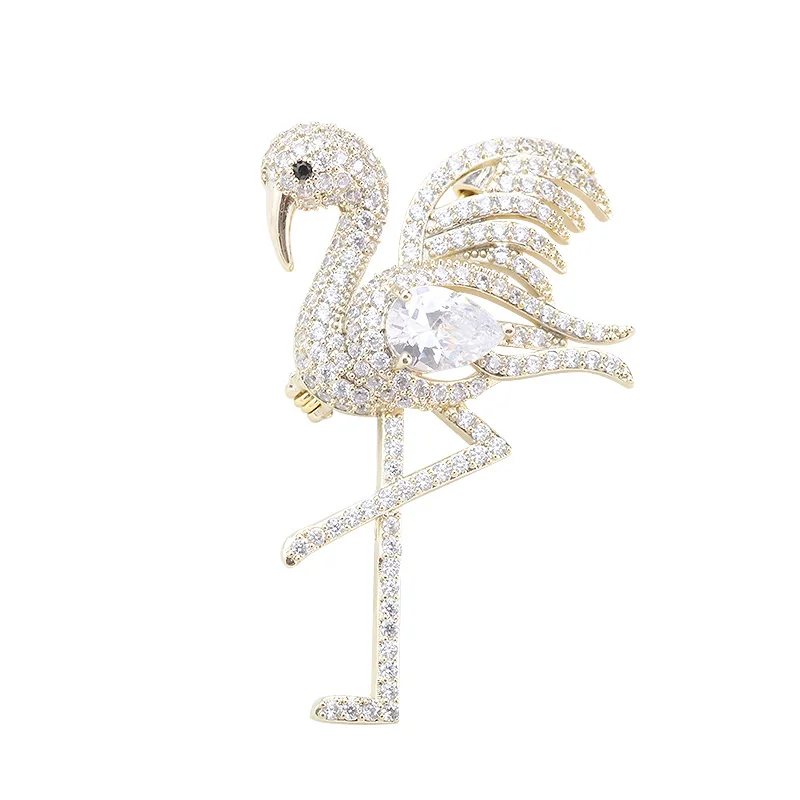 Женская брошка с прозрачным кристаллом Flamingo модная красивая со стразами и