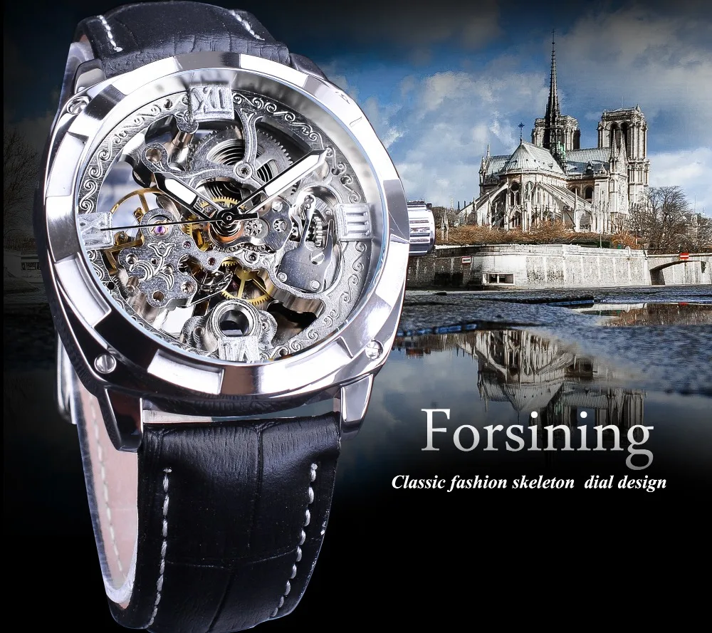 Forsining, спортивные часы, черные, серебряные, открытые, мужские, светящиеся, водонепроницаемые, мужские, автоматические, наручные часы, лучший бренд, роскошные