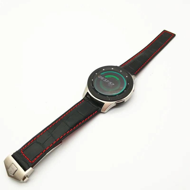 AKGLEADER новейший ремешок из натуральной кожи для samsung Galaxy Watch 46 мм 42 мм gear S3 Classic Frontier Huami Amazfit 22 мм - Цвет ремешка: Black-red line
