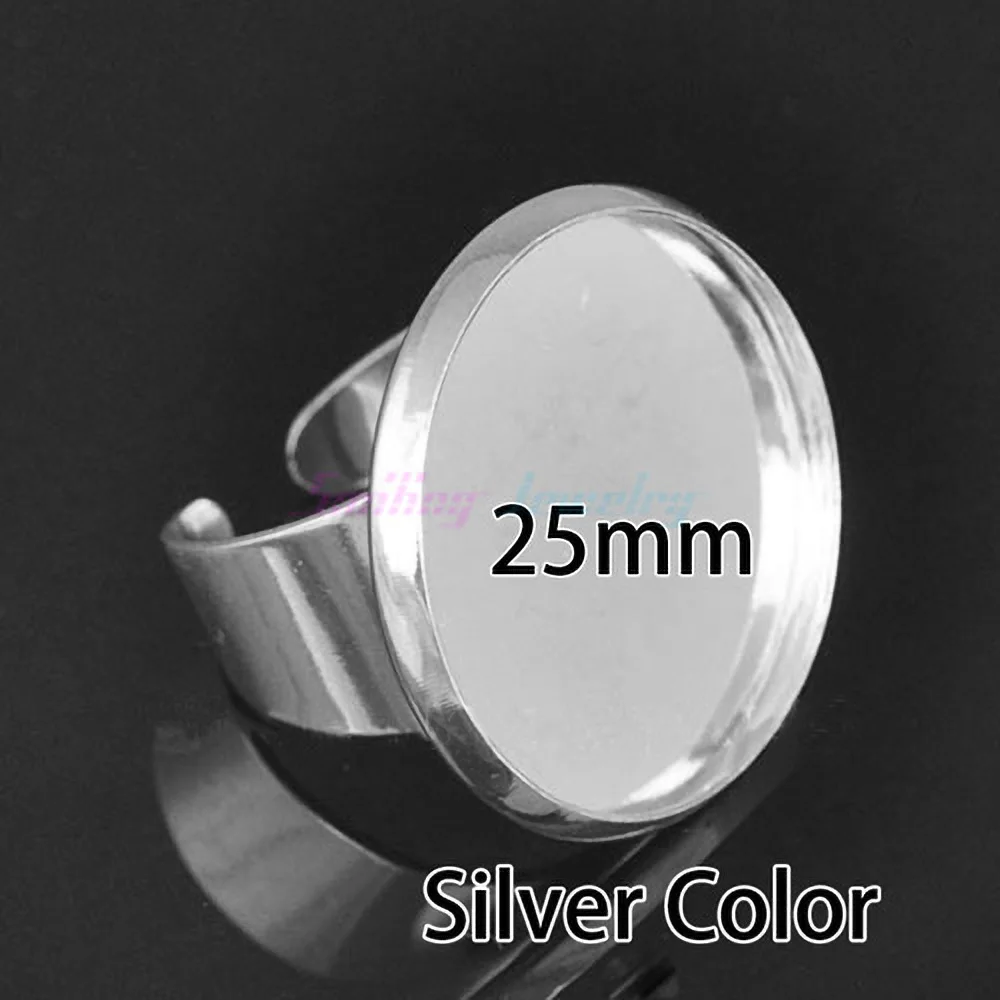 10pcs Adjustable Round Bezel Cameo Ring Base Setting + 25 MM Glass Cabochon Blanks | Украшения и аксессуары