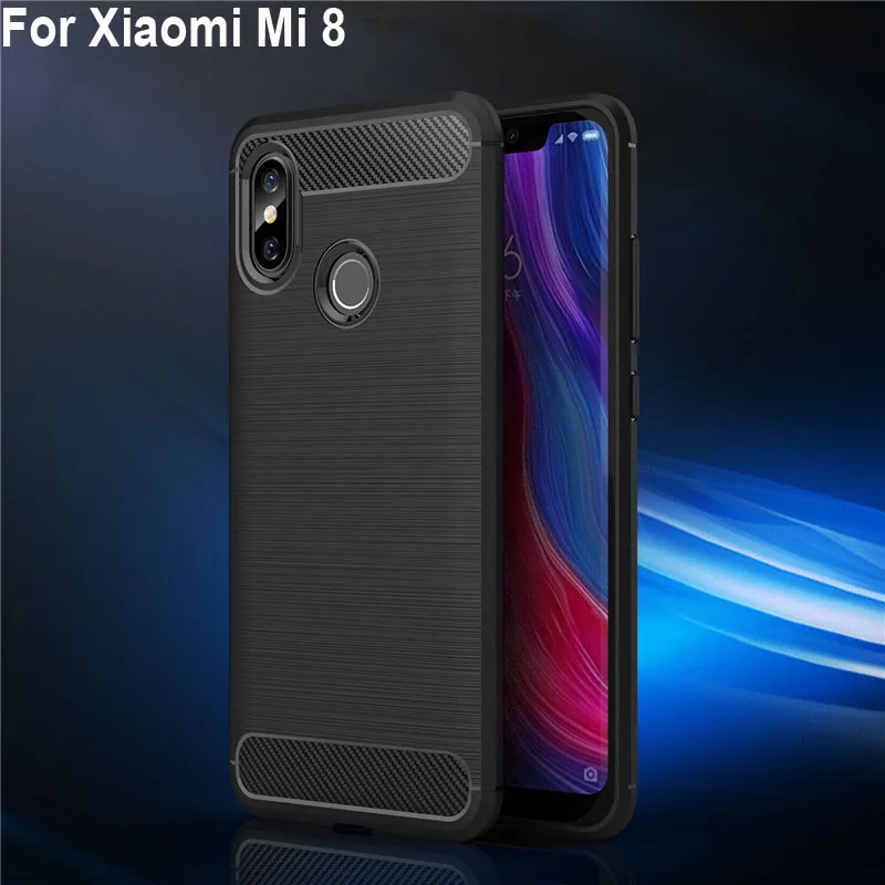 Текстурированный силиконовый чехол из углеродного волокна для Xiaomi Mi 8 мужской в