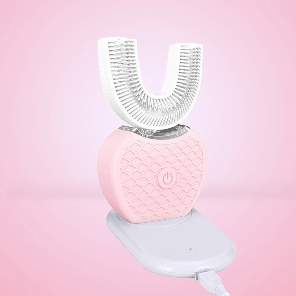 Pink toothbrush Умная Автоматическая звуковая электрическая зубная щетка 360 ° С usb-зарядкой, u-образная зубная щетка для отбеливания зубов, синий светильник для взрослых - Цвет: Pink toothbrush