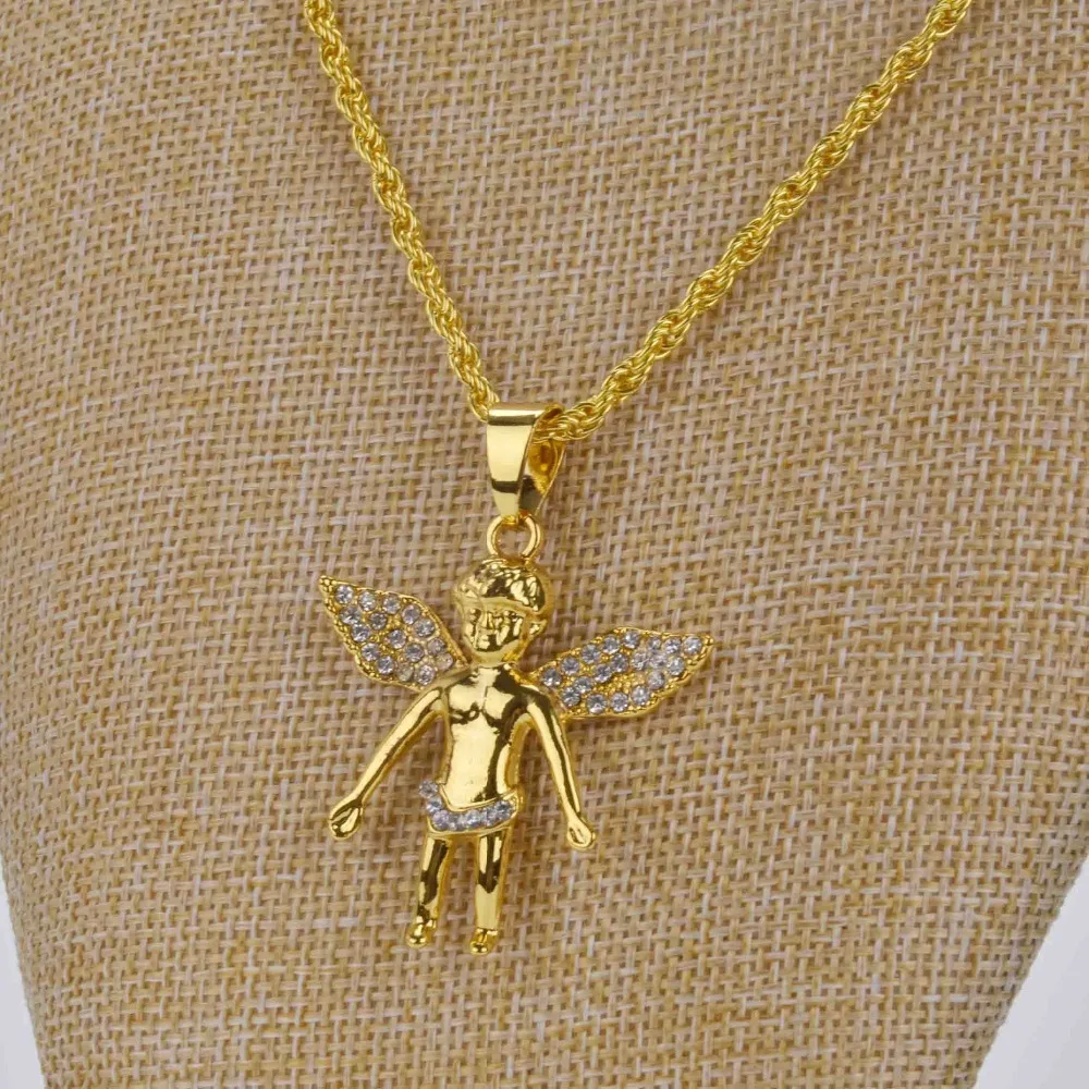 Мужская цепочка в стиле хип-хоп Shamty ожерелье виде Ангела из чистого золота модные