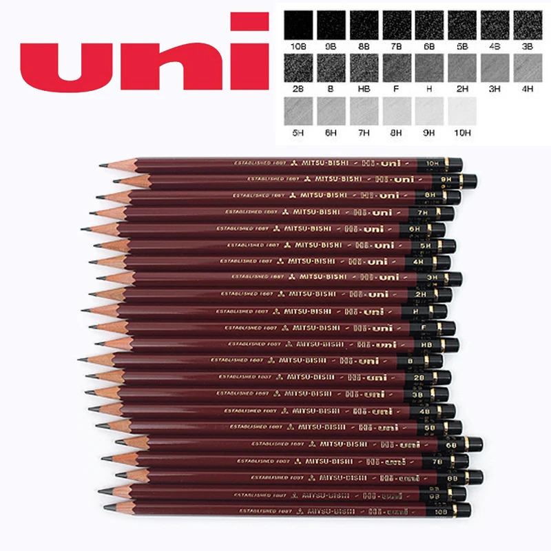 

1 Piece JAPAN UNI HI UNI The Most Advanced Drawing Pencil for draw 22 Type of Hardness for office school pencil