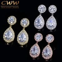 cwwzircons classic stunning cubic zirconia stone women party jewelry rose gold color big pear drop earrings gift cz180
