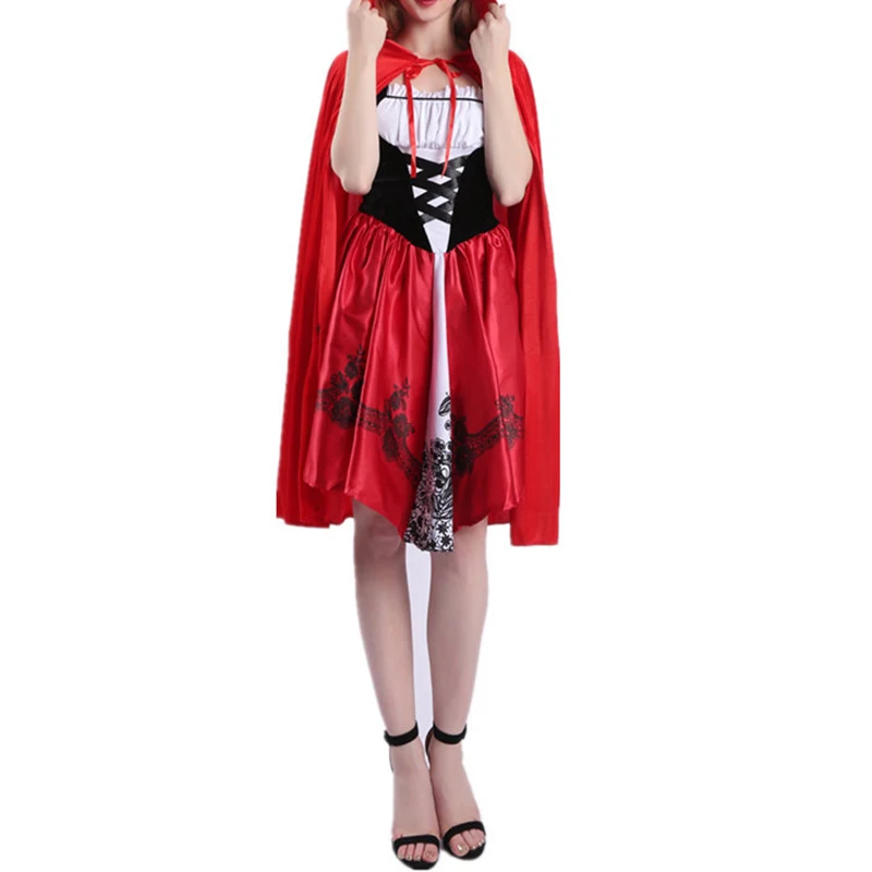 S-XXXL Little Red Riding Hood Costume for Women Fancy Adult Halloween Cosplay Fantasia Dress+Cloak For Party |