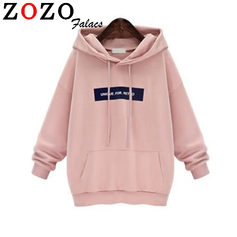 Falacs Zozo Autumn Winter Women Fashion Casual Streetwear Hoodies Sweatshirts Letter Hooded Pink Gray Pullovers | Женская одежда