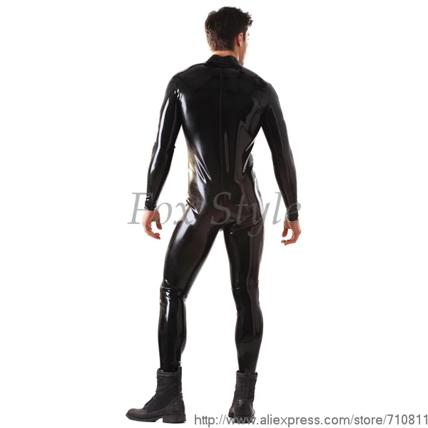 Мужской латексный комбинезон с молнией спереди