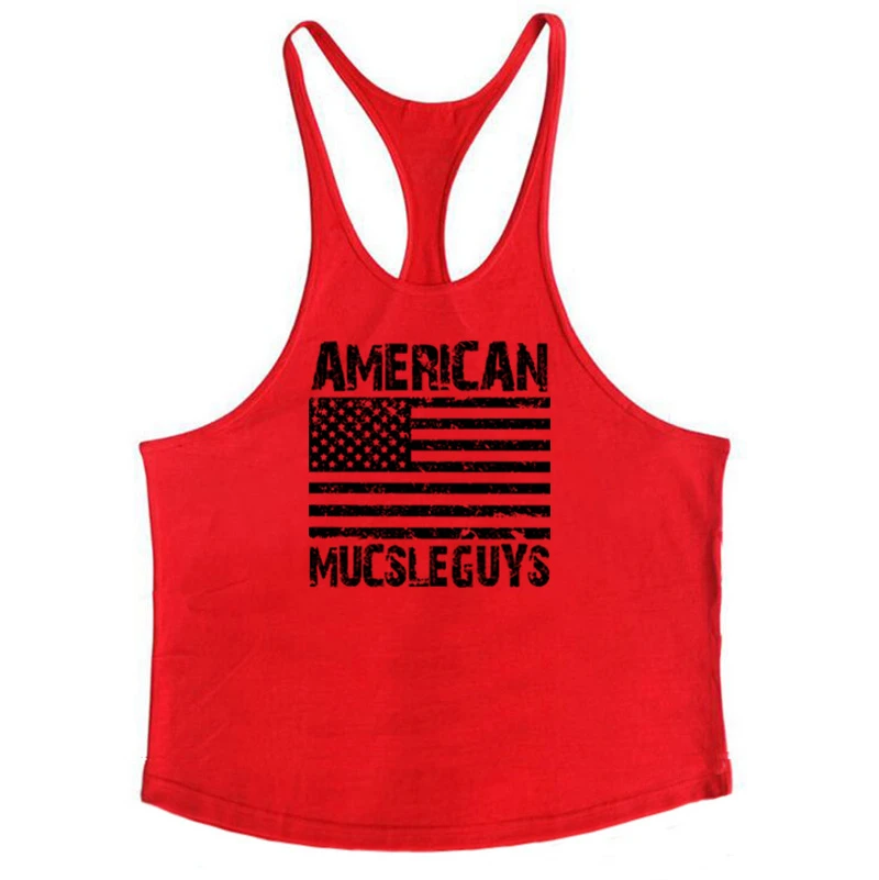Fitness clothing gyms tank tops for men bodybuilding stringer muscle singlet cotton striped undershirt printed usa flag | Мужская одежда
