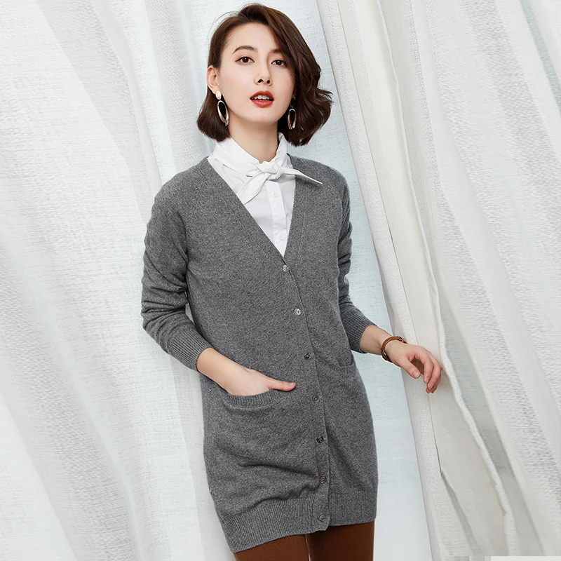 

100% Pure Cashmere Knitted Cardigans Woman Sweater High Quality 6Colors Goat Cashmere Outerwear Ladies Standard Clothes Girl Top