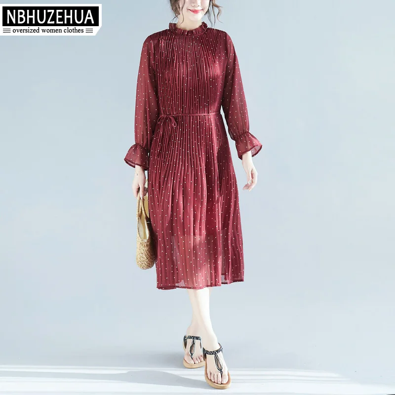 NBHUZEHUA женское платье 2019 летнее с рисунком в горошек длинные шифоновые платья