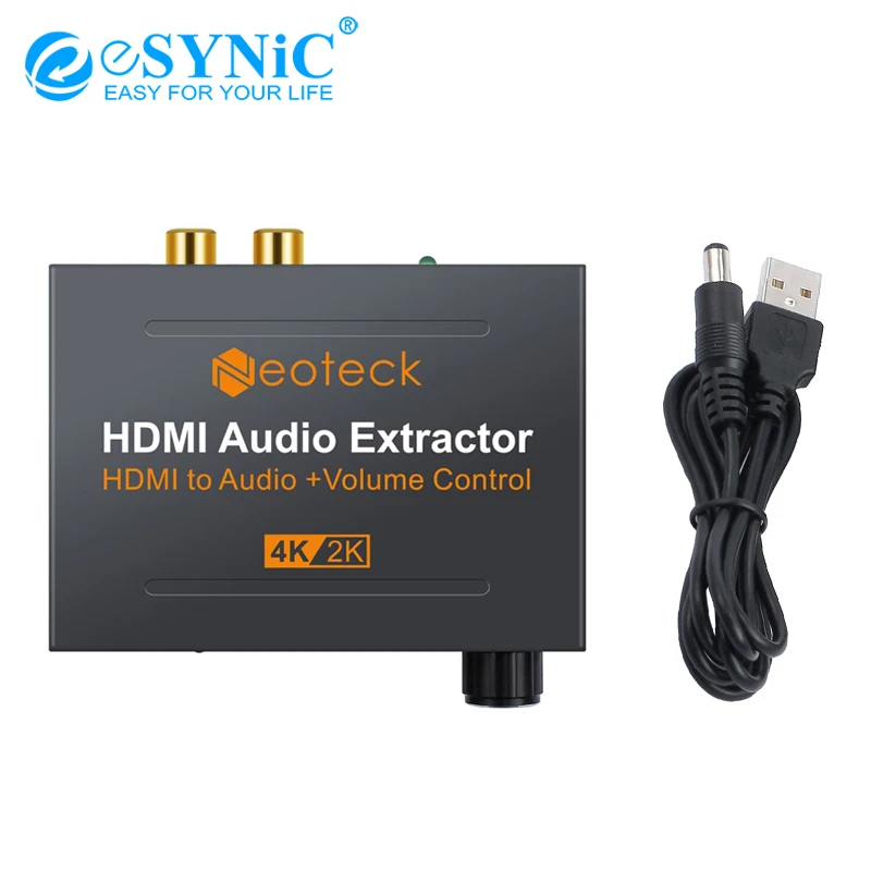 ESYNiC 4K x 2K HDMI аудио экстрактор с USB кабель питания SPDIF + RCA 3 5 мм R/L аналоговый выход