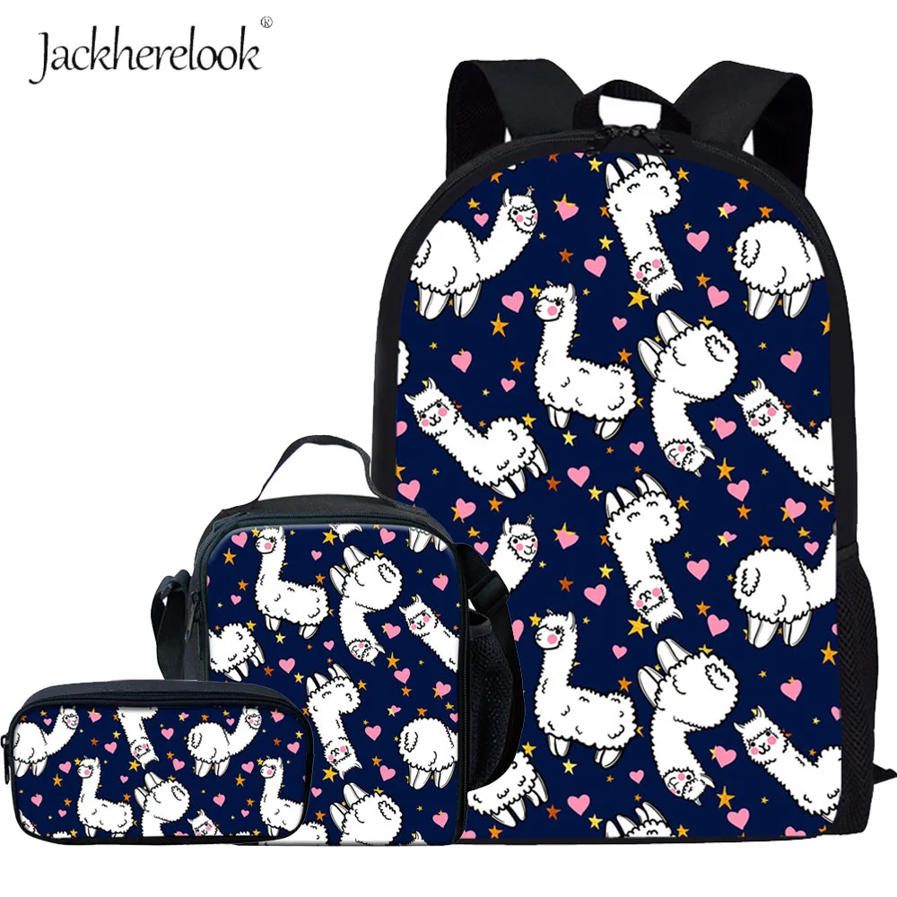 

Jackherelook Cute Alpaca School Bags For Teenage Girls 3D Printing Animal Llama Backpack Kids Schoolbag Student Shoulder Bag 3PC