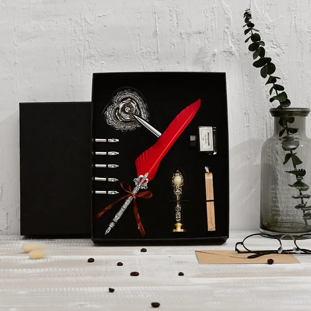 Изысканная ретро ручка с птичьим пером набор Dip Pen Sign Kit идеальный подарок Quill