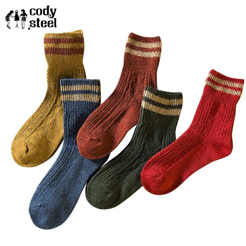 Коди Стали Кучи Носки Для девушки Хлопок Два Бара Женщины Теплые Дышащий Мода